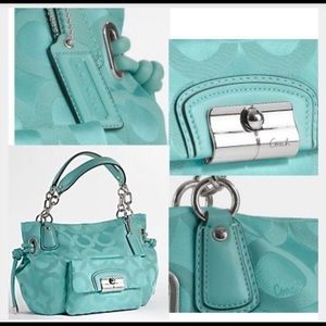 RARE Coach Kristen Turquoise Op Art Sateen Hobo
